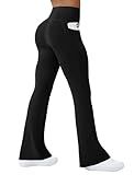 COPYLEAF Womens Yoga Pants with Pockets High Waisted Flare Leggings Bell Bottom Yoga Dress Pants Seamless Bootcut Pants(Black M)