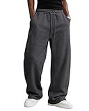 PIDO YOGA Men's Baggy Sweatpants Fleece Wide Leg Lounge Pants Drawstring Waist Loose Fit Cotton Jogging Sweat Pants with Pockets,Dark Gray