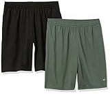 Amazon Essentials Men's Performance Tech Loose-Fit Shorts (Available in Big & Tall), Pack of 2, Black/Olive, Large