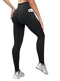 COPYLEAF High Waisted Leggings for Women Workout Butt Lifting Yoga Pants with Pockets Tummy Control Yoga Leggings(Black L)