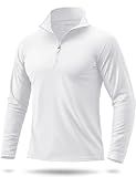 Boladeci 1/4 Zip Pullover Mens UPF 50+ UV Protection Sun Shirts Long Sleeve Gym Shirts Workout Shirts for Men SPF Hiking Rash Guard Tee T-Shirts White
