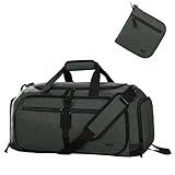 MIER Foldable Duffle Bag with Shoe Compartment 50L Travel Duffel Bags for Men Women Packable Overnight Bag for Camping Gym Weekender, Green Gray