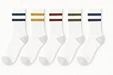 Varsity Revival Crew Socks – 5 Pack Retro Striped Athletic Socks for Women & Men – Cushioned Cotton Sport Socks for Pickleball, Tennis, Running, Gym, Everyday Wear – Premium Ribbed Vintage Style
