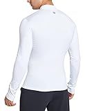 FitsT4 Sports Men's Thermal Shirt Fleece Lined Mock Neck Base Layer Tops Long Sleeve Running Athletic Shirt with Thumbholes White M
