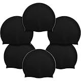 Syhood 6 Pieces Unisex Adult Silicone Swim Cap Waterproof Swimming Hat Non Slip Pool Hat Elastic Silicone Cap for Long and Short Hair(Black)