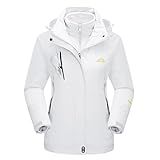 MAGCOMSEN Waterproof Jackets for Women 3 in 1 Jacket Winter Ski Jacket Fleece Lined Mountain Jacket Snow Hiking Jackets Pure White L