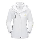 MAGCOMSEN Waterproof Jackets for Women 3 in 1 Jacket Winter Ski Jacket Fleece Lined Mountain Jacket Snow Hiking Jackets Pure White L
