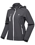 Little Donkey Andy Women’s Softshell Jacket, Ski Snowboarding Jacket with Removable Hood, Fleece Lined Gray M