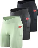NELEUS Men's 3 Pack Nylon Running Workout Compression Shorts with Pocket,6115 Black/Grey/Light Green,L