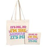 I'm the Gymnast, Gymnastics Gifts, 2PCS Makeup Cosmetic Bag Canvas Tote Bag Beach Bag for Shopping Work Office Gymnast Team Thank You Gifts for Women Girls Gymnastics Coach Friend Birthday Christmas