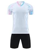 Hiheart Kids Badminton Jersey Set Short Sleeve T-Shirt & Shorts Breathable Quick Dry Sportswear for Boys and Girls 11-12 Years White