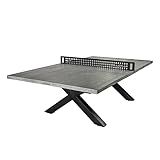 JOOLA Berkshire Outdoor Table Tennis Table - Multi Use Conference Table Dining Table - Concrete Gray Wood Look Includes Steel Outdoor Ping Pong Net Set & Frame - Hybrid Indoor Outdoor Ping Pong Table
