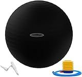 Fitvids Anti-Burst Slip Resistant Exercise Ball with Quick Pump, 2,000-Pound Capacity, Black, 19-22 inch, M