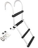 Mojiate 4-Step Aluminum Folding Boat Ladder | 500lb Capacity | Non-Slip Steps | Lightweight Removable Design for Pontoons, Yachts & Docks