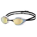 ARENA Unisex Adults Python Racing Swim Goggles for Men and Women Anti-Fog Mirror Lens Max Comfort Dual Strap, Gold/White/Black