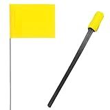 PERFECTFLY 100 Pack Marking Flags 4-Inch by 5-Inch Stake Flags with 16-Inch Wire Staffs (Yellow)