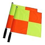 2PCS JAYO Professional Soccer Referee Flag for Official Events, Linesman Flag With PU Zipped Carrying Bag, Waterproof, Yellow and Orange Checkered Design