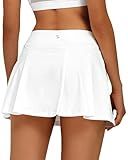 Stelle Women Tennis Skirt Golf Skorts Athletic High Waisted with Pockets Inner Shorts Sport Workout Pleated Pickleball(White-Nylon,S)