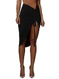 ZYACTU Women's Latin Tango Slasa Dance Skirt Asymmetrical Hem High Waist Half-Body Skirt Practice Dance Dress 11 M-Black