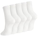 scenicamp Grip Yoga Socks for Women 5 Pairs Non Slip Crew Socks with Ruffle Cuff, Soft Stretch Pilates Barre Workout Sock, 5 White