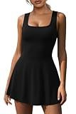NIASHOT Women Athletic Tennis Dress with Built-in Shorts Underneath Workout Golf Active Romper Skort A-line Dresses Travel Vacation Cruise Outfits Sleeveless Resort Wear Fitness Gym Clothing Black L