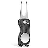 xajie Golf Divot Repair Tool - Foldable Golf Repair Kit with Sturdy Handle & Magnetic Pop-up Button Ball Marker