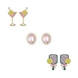 Madison Tyler 3 Pairs Game Day Earrings for Women | Sports Bowling Earrings | Pickleball Drink Rhinestones Stud Earrings Set | Fun Pink Earrings Jewelry Gift