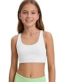 Stelle Girls Sports Bra Training Bras Scoop Neck Athletic Cross Back Yoga Bra Dance Crop Top White 10-11 Years