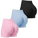 TDIFFUN Workout Shorts for Women 3 Pack Seamless Scrunch Butt Lifting Gym Impact Shorts Yoga Biker Booty Athletic Shorts(Black+Pink+Blue,S)