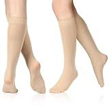 SATINIOR 6 Pairs Ice Skating Socks for Women Knee High Nylon,Nude Color