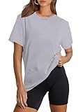 OFEEFAN Breathable Yoga Shirts for Women Crew Neck Short Sleeve Summer Tops Grey L