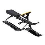 Kids Snow Racer Sled, Steerable Ski Slider with Twin Brakes, Steering Wheel & Sturdy Steel Frame, Heavy-Duty Snow Bike for Ages 4+; Safe Winter Sport Toy for Children, Teens & Light Adults (Black)