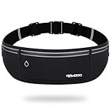 RDMODO Slim Running Belt，Water Resistant Fanny Pack for Women Men，3 Pocket Phone Holder for Running Walking Cycling，Adjustable Reflective Running Waist Bag for iPhone 16 15 14 13 Pro Max Samsung Black