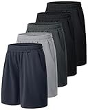 BOOJO 5 Pack Athletic Basketball Boys Shorts - Black Quick Dry Kids Youth Teen Shorts with Pockets for Soccer Running