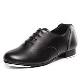 Linodes Upgraded Soft Leather Lace Up Tap Shoe for Women Men-Black-8M