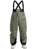 GSOU SNOW Men's Insulated Warm Snow Pants Women Waterproof Windproof Ski Bib Pants for Winter Outdoor Sports Army Green L
