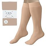 CRS Cross Figure Skating Socks. 2 Pair of Knee High Tights for Ice Skates and Dance. Premium Footed Skate Socks are available in a Wide Variety of Fun Colors. (Twizzle Tan)