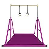Peakpath Foldable Gymnastics Kip Bar with Mat and Ring Set,3' to 5' Height Adjustable,Kids Gymnastic Equipment for Ages 3-15,Indoor and Home Training- Max Load 350LBS