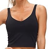 Women’s Longline Sports Bra Wirefree Padded Medium Support Yoga Bras Gym Running Workout Tank Tops (Black, Medium)