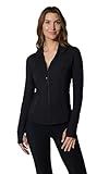 90 Degree By Reflex Full Zip Running Track Jacket Lightweight Athletic Slim Fit Jacket with Thumbholes - Black - Large