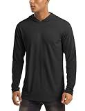 MAGCOMSEN Mens Long Sleeve Hoodie for Men Sun Shirts UV Protection with Hooded Quick Dry Fishing Athletic Workout Shirts Black
