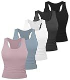 Dalavch 5 Pack Women's Workout Racerback Tank Tops Crop Spandex Yoga Athletic Running Gym Sports Tops for Women 1 Black 1 White 1 Heather Grey 1 Pink 1 Blue Small