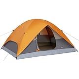 Amazon Basics Dome Camping Tent with Easy Setup for Hiking and Backpacking, Portable Two-Person, Rainfly and Carry Bag, Orange and Grey