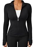 Trendy Queen Womens Lightweight Zip Up Jackets 2025 Athletic Hoodies Fall Gym Shirts Running Workout Clothes with Pocket Black M