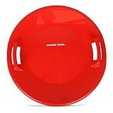 Slippery Racer Heavy-Duty Cold Resistant Downhill Pro Plastic Outdoor Winter Saucer Disc Snow Sled with Handles, Red