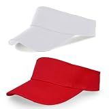 Topbuti 2 Pcs Kids Girls Boys Visor Sports Sun Visor Hats Adjustable Cotton Tennis Golf Visor Hat Beach Hat Baseball Cap (White & Red)