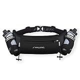 Fitletic Hydration Running Belt With Water Bottles For Men & Women – 2 Quick Flow 8oz Running Water Bottles, Patented Bounce Free Design, Water Resistant Pouch Fits All Phones – Hydra 16