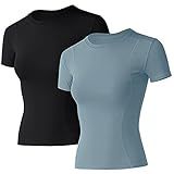 Loovoo WomenYoga Shirts Compression Workout 2 Pack Short Sleeve Athletic Gym Sports Dry Fit ExerciseTee Tops