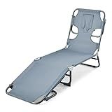 Amazon Basics Outdoor Lounge Chair, Foldable Design with Multi-Angle Backrest, Grey, 1-Pack