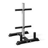CAP Olympic Bumper Plate Tree Rack with 4 Weight Plate Posts & 2 Barbell Holders, Heavy-Duty Steel Weight Storage Rack for Home Gym, Gray, 440 lb Capacity